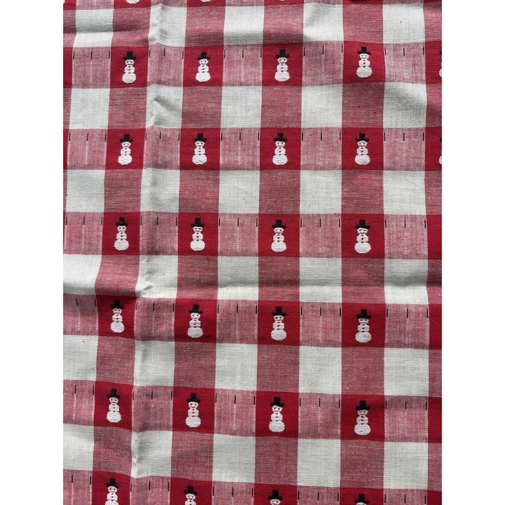 Snowman Table Runner Fabric Red White Check Plaid Gingham 58x19 Farmhouse